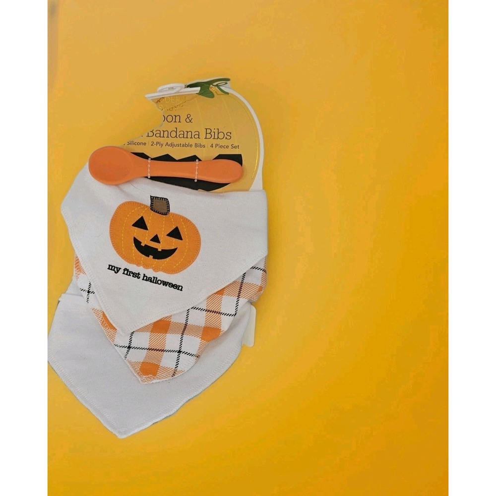 Lila and Jack My First Halloween Pumpkin Bandana Bib & Spoon Set 4 Piece Set NWT